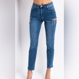 Brand new beautiful rhinestone slit jeans
